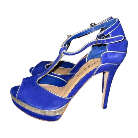 Gianni Bini Blue and Silver Strappy Platform Heels 6.5 - Picture 1 of 6
